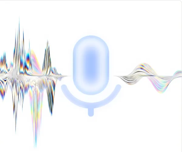 Иллюстрация работы шумоподавления: звук с шумами проходит через микрофон, он обрабатывается и получается чистый звук